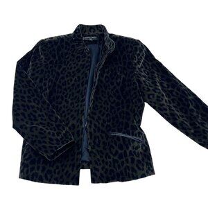 Kasper & Company Petite Leopard Print Blazer Jacket 8P Black & Brown Cotton Blen